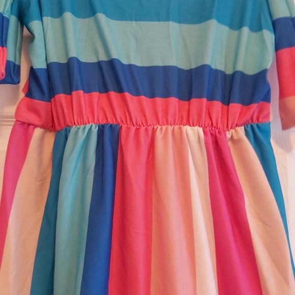 081. Multicolor Color Block Striped BowKnot Straps Maxi Dress Size S - Picture 9 of 16